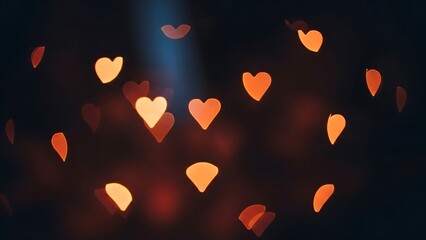 Dreamy Abstract Heart Shaped Bokeh Lights Glowing Against Dark Night Background for Celebration Valentines day