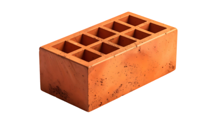 Isolated red-orange brick, textured surface, hollow sections visible, realistic rendering, perspective view