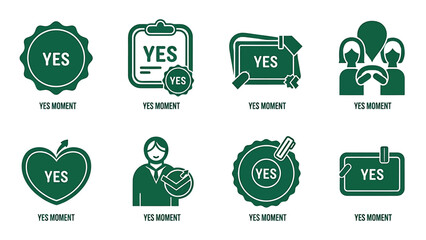 Collection of green yes icons with various shapes and designs.