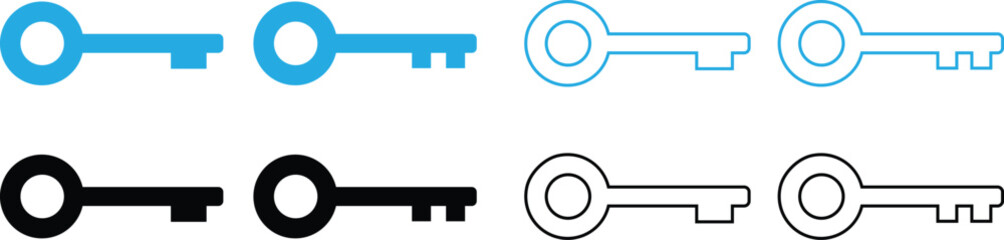 Key Access Icons Set in Solid and Outline Styles Multiple Colors
