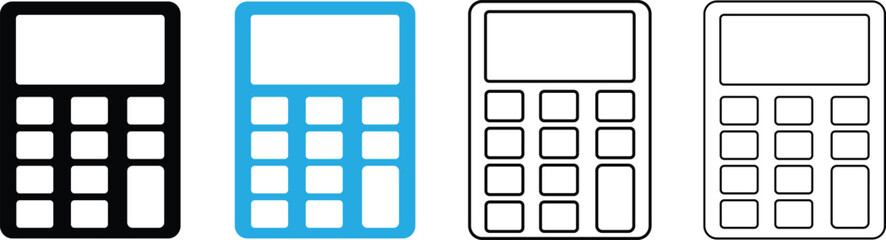Calculator Icons Set in Solid and Outline Styles Black Blue