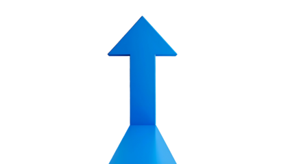 A simple, bright blue arrow pointing upwards against a stark black background