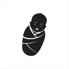  Silhouette of sleeping newborn baby swaddled in blanket vector illustration