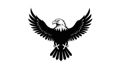 Fototapeta premium A black silhouette of an eagle in flight with wings spread wide