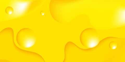 Abstract Yellow Liquid Background with Glossy Fluid Shapes and Soft Bubbles. Modern Trendy design in Vector Illustration