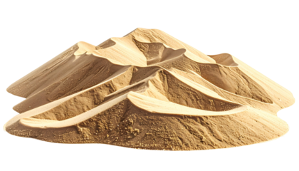 Textured view of layered sand dunes, light and shadow play. Isolated on transparent background