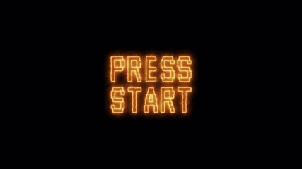 Press Start animation  on transparent background, black retro game screen, start prompt, Classic video game intro, Vintage game UI, Animated start message, Press Start text video in 4k. - Powered by Adobe