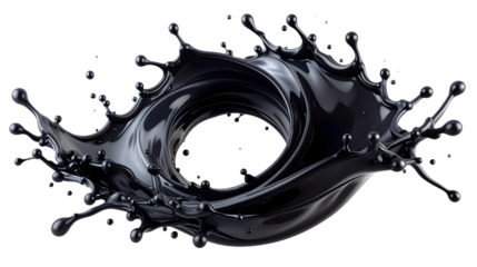 Jet-black glossy tar splash, isolated on a white background
