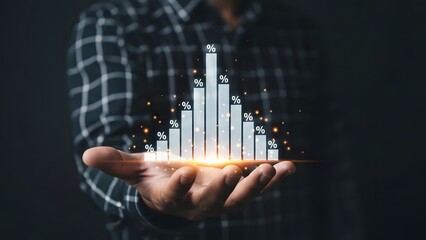A person holding a glowing bar chart in their hand