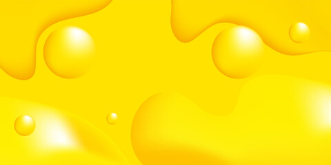 Abstract Yellow Liquid Background with Glossy Fluid Shapes and Soft Bubbles