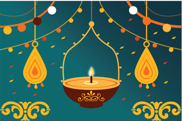 Modern festive oil lamp celebration Diwali vector image with white color back round.