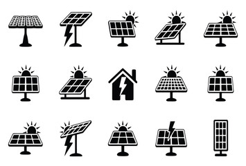 Various solar panel illustrations showcasing different angles and installations