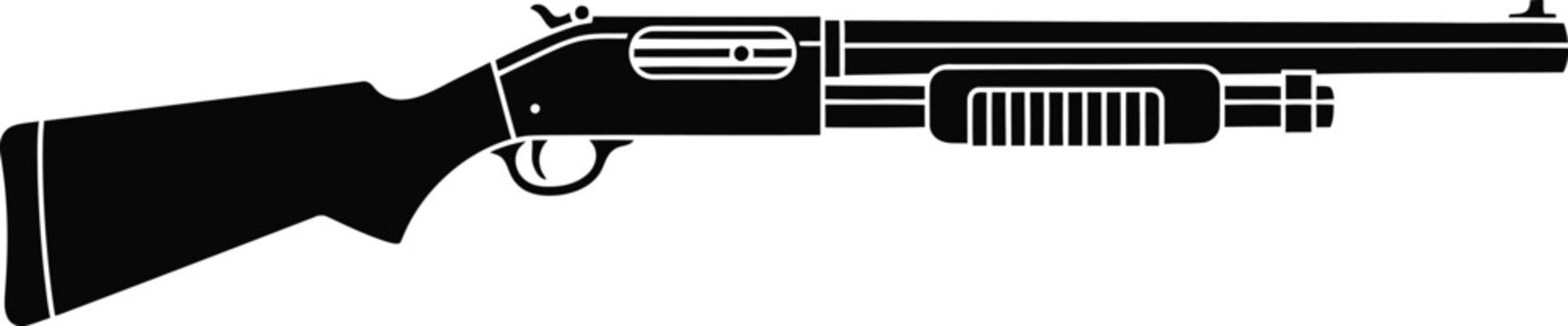 Black shotgun weapon illustration side view isolated design on transparent background silhouette
