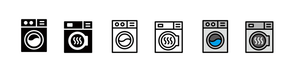 Laundromat and washing machine icons, laundry logos