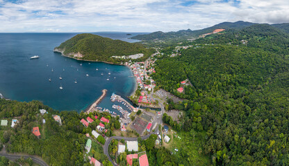 Aerial panoramic view of the bight of Deshaies - Caribbean island Guadeloupe
