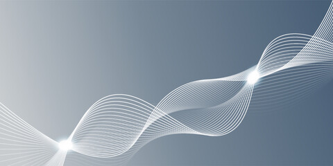 Abstract grey white background with flowing glowing lines. Dynamic flowing lines wave. Futuristic technology concept. Vector illustration