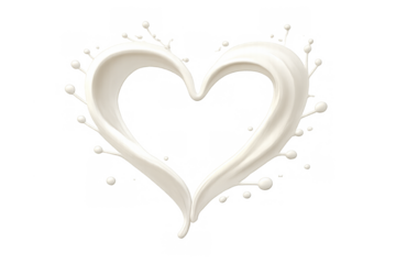 Milk splash forming a heart shape, representing love, healthy liquid drink, and wellness on transparent background