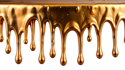 Metallic bronze paint dripping from the top, isolated on a white background