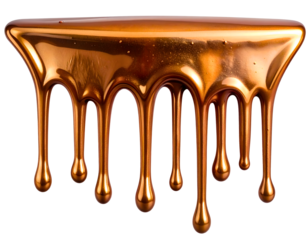 Metallic bronze paint dripping from the top, isolated on a white background