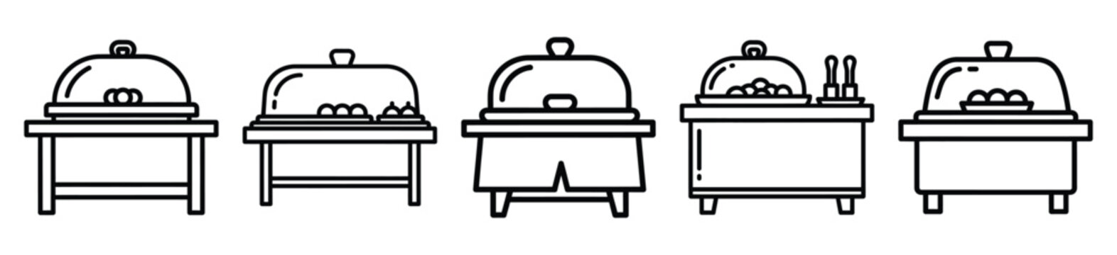 buffet table food outline icon collection. Vector illustration