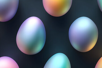 Holographic gradient Easter egg design for festive greeting card. Abstract pastel colored eggs with modern iridescent aesthetic for holiday celebration.