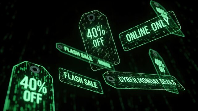 Digital Discount Tags for Online Shopping Promotions Featuring Cyber Monday and Flash Sales - Powered by Adobe