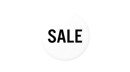 White sale badge with black text on transparent background isolated on a transparent background