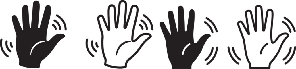 Waving hand icon set. Hand gestures for hello, welcome, bye, and goodbye. Friendly greeting gesture symbols. Stock vector illustration © arraygraphic1