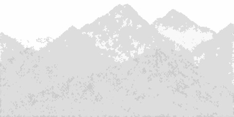 Minimalist gray mountain range illustration with textured foreground and peak details