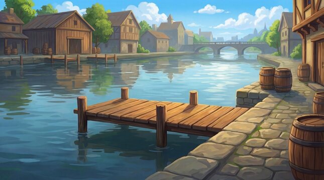 Medieval River Port &mdash; Day Game Background
