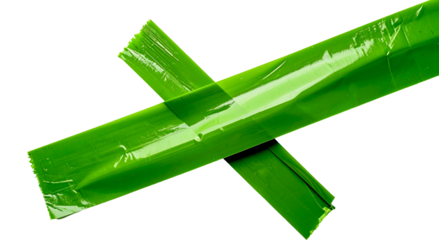 Two overlapping strips of bright green tape crossing against a solid black background - Powered by Adobe