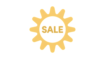 Yellow sale sign with sunburst isolated on a transparent background black