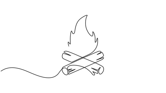 Bon fire continuous one line drawing animation video, Campfire Single Line Icon, Campfire Continuous Line Drawing with Editable Stroke and Copy Space