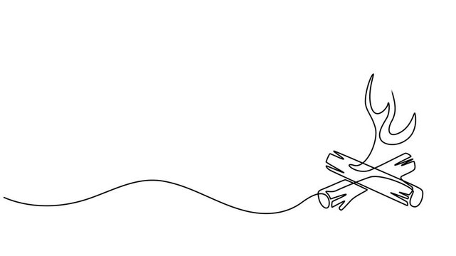 Bon fire continuous one line drawing animation video, Campfire Single Line Icon, Campfire Continuous Line Drawing with Editable Stroke and Copy Space