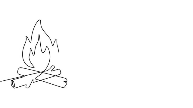 Bon fire continuous one line drawing animation video, Campfire Single Line Icon, Campfire Continuous Line Drawing with Editable Stroke and Copy Space