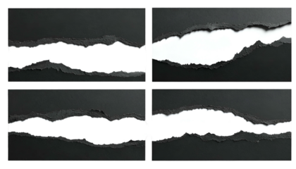 Four panels showing torn black paper revealing white space underneath