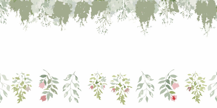 Delicate watercolor painting featuring trailing green foliage and soft floral accents