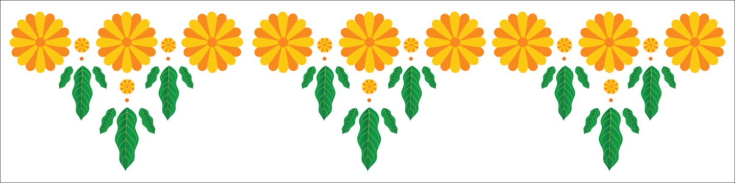 colorful marigold flower garland decoration vector - Traditional Eco-Friendly Wedding Toran with Marigold & Mango Leaves &ndash; Indian Festival Vector Design.