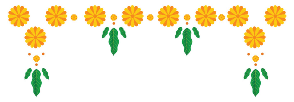 colorful marigold flower garland decoration vector - Traditional Eco-Friendly Wedding Toran with Marigold & Mango Leaves &ndash; Indian Festival Vector Design.