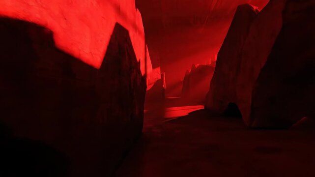 Abstract red interior space with light and shadow play