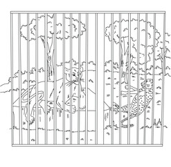 cute cartoonhand drawn vector cheetha and lioness in cage outline.