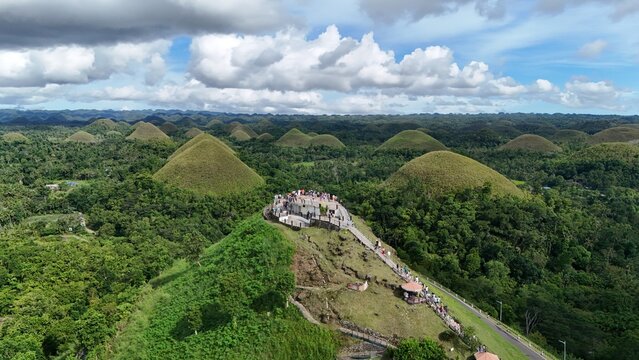 chocolate hills in bohol drone shot
