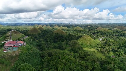 drone shot of chocolate hills hd