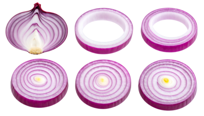 Sliced red onion, showcasing layers and textures with white highlights
