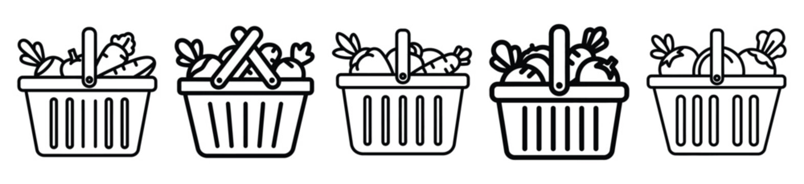 vegetable basket food outline icon collection. Vector illustration