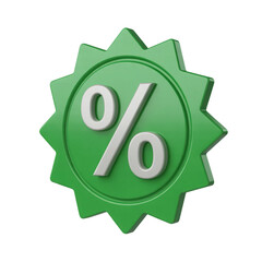 Green Discount percentage 3d Icon Sign Symbol isolated on transparent background