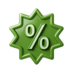 Green Discount percentage 3d Icon Sign Symbol isolated on transparent background