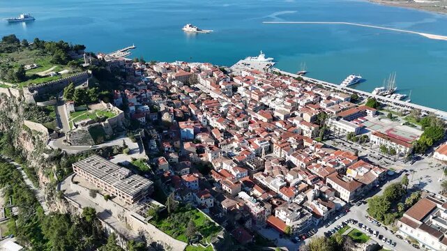 Aerial view of the historic old town of Nafplio, Peloponnese, Greece