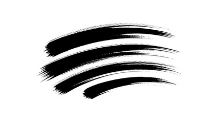 Three black brush stroke arcs in a hand-drawn textured style on white background, abstract graphic icon for logo design and branding projects