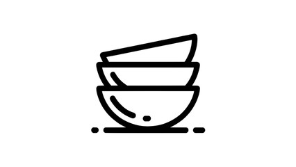Minimalist three-stacked bowls icon in bold outline, simple line art on white background, kitchenware symbol for dining or food service branding